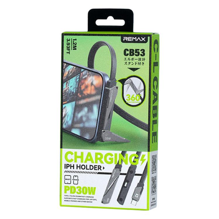 REMAX CB53 1.2m PD30W Type-C to 8 Pin Phone Holder Braided Fast Charging Data Cable, Type-C to 8 Pin