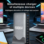 YMX-1000W 1000W 8 x Type-C Ports and 2 x USB 10 Ports Digital Display Multi-functional Charger, AU Plug, EU Plug, UK Plug, US Plug