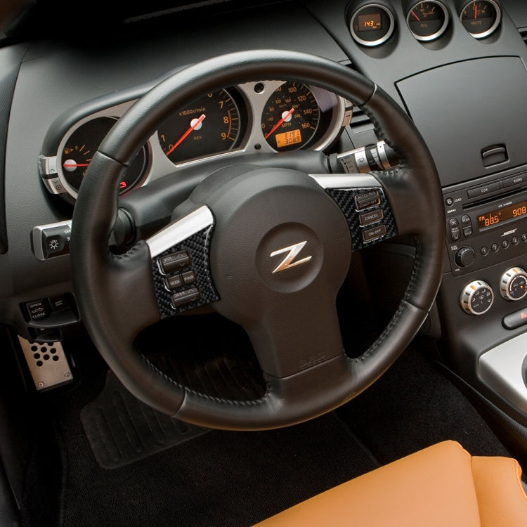 Car Carbon Fiber Steering Wheel Button Frame Decorative Sticker for Nissan 350z 2006-2009, Steering Wheel Button Frame