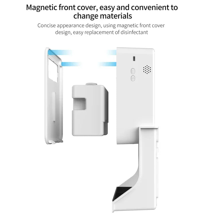 Rehabor A Handsfree Non-contact Body Light-sensitive Distance Sensor Thermometer + 450ml Automatic Non-contact Liquid Soap Spraying Dispenser with Base Mount, Rehabor A