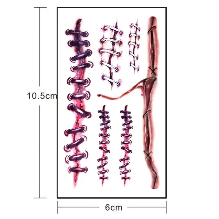10pcs S-169 Halloween Terror Realistic Wound Injury Scar Temporary Tattoo Sticker, S-169/10pcs