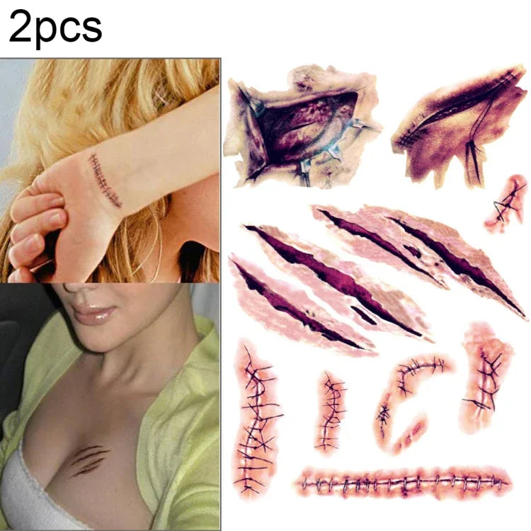 2pcs V-06 Halloween Terror Wound Realistic Scratches Injury Scar Temporary Tattoo Sticker, V-061/2pcs