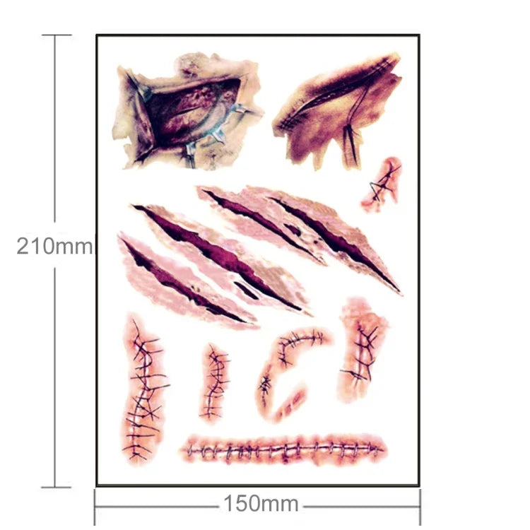 2pcs V-06 Halloween Terror Wound Realistic Scratches Injury Scar Temporary Tattoo Sticker, V-061/2pcs