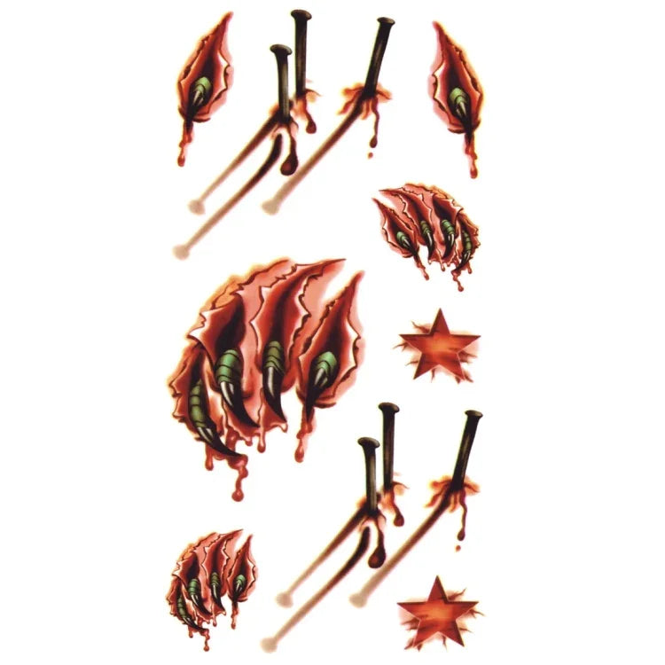 20pcs S-024 Halloween Terror Realistic Wound Blood Injury Scar Temporary Tattoo Sticker, S-024/20pcs