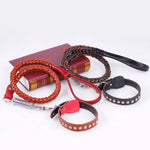 Cowhide Traction Belt Dog Collar Telescopic Dog Rope, Suitable For Medium and Large Dogs, M, Rope Length: 128cm Collar Size: 32-44cm
