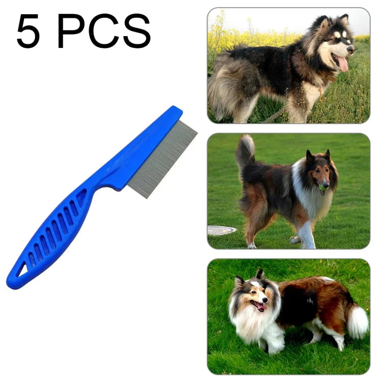5個セット ペット用猫犬用品 コーム 細歯 ステンレス製ニードルノミ除去コーム、長さ: 18.5cm、ブルー、長さ: 18.5cm、ホワイト