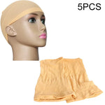5pcs High Elastic Silk Socks Fake Hair Net Wig Liner Caps Snood Mesh, B, Color:Black, B, Color:Flesh Color, B