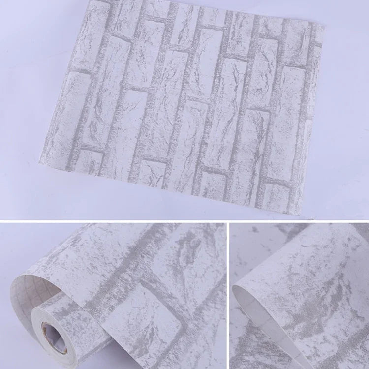 White Brick Creative 3D Stone Brick Decoration Wallpaper Stickers Bedroom Living Room Wall Waterproof Wallpaper Roll, Size: 45 x 1000cm, White brick