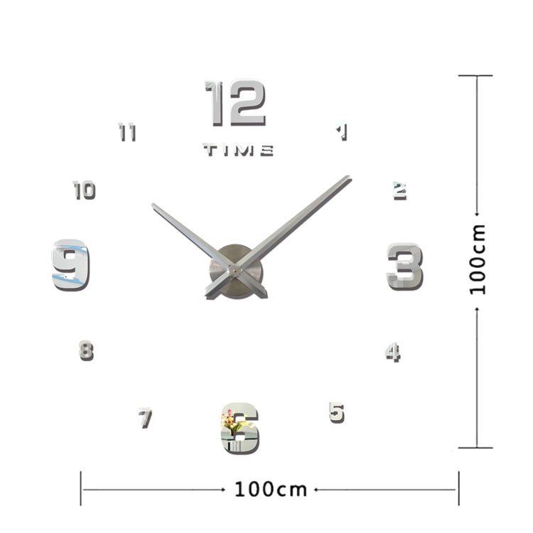 Bedroom Home Decoration Mirrored Number Frameless Large 3D DIY Wall Sticker Mute Clock, Size: 100*100cm, 3M005 (Silver), 3M005 (Black), 3M005 (Gold)