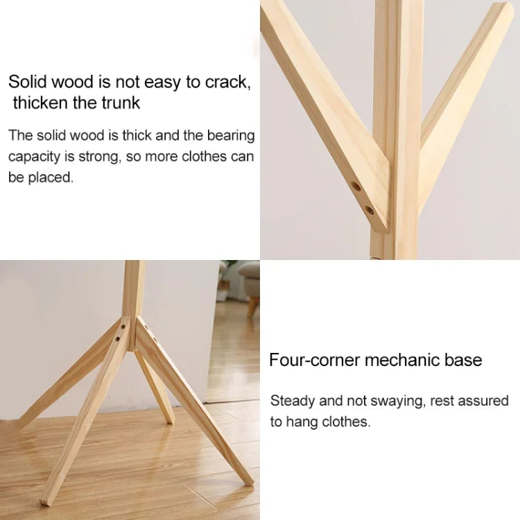 Creative Tree-shaped Solid Wood Floor Hatstand Clothes Hanging Rack,Size: 175x45x45cm, 175x45x45cm (Dark Coffee), 175x45x45cm (White), 175x45x45cm (Wood)