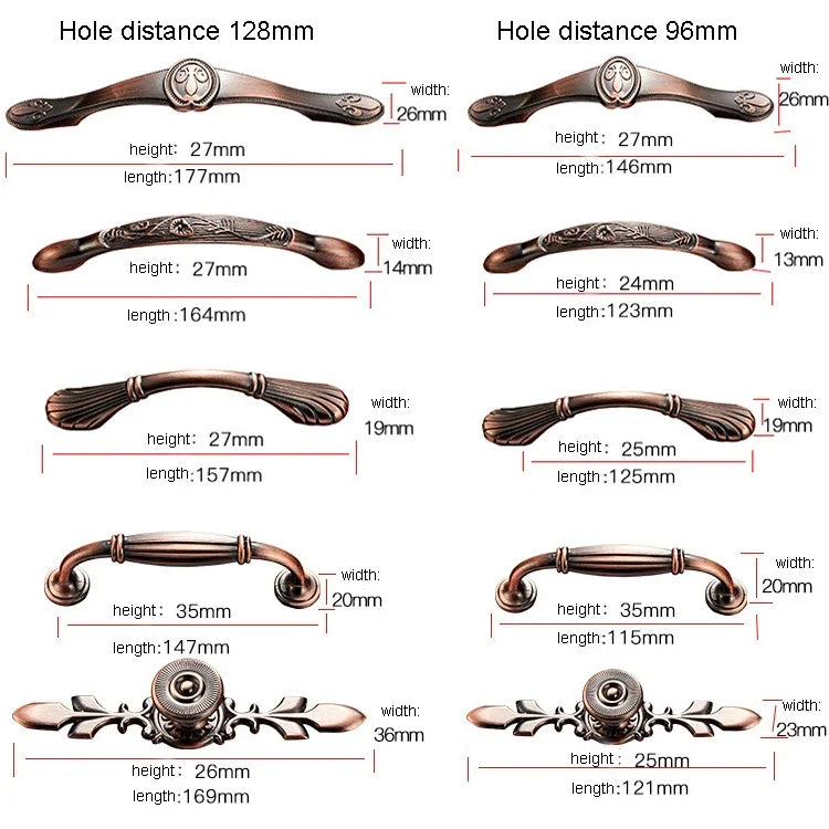 6029-96 Solid Wood Furniture Cabinet Handle Red Bronze Handles, 6029-96