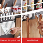 50cm 2 Cups 8 Hooks Multi-function Kitchen Punching-free Wall-mounted Plastic Edge Condiment Holder Storage Rack, 50cm Punching-free Plastic Edge
