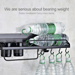 A Version 80cm 3 Cups 10 Hooks Kitchen Multi-function Wall-mounted Condiment Storage Rack, A Version 80cm 3 Cups