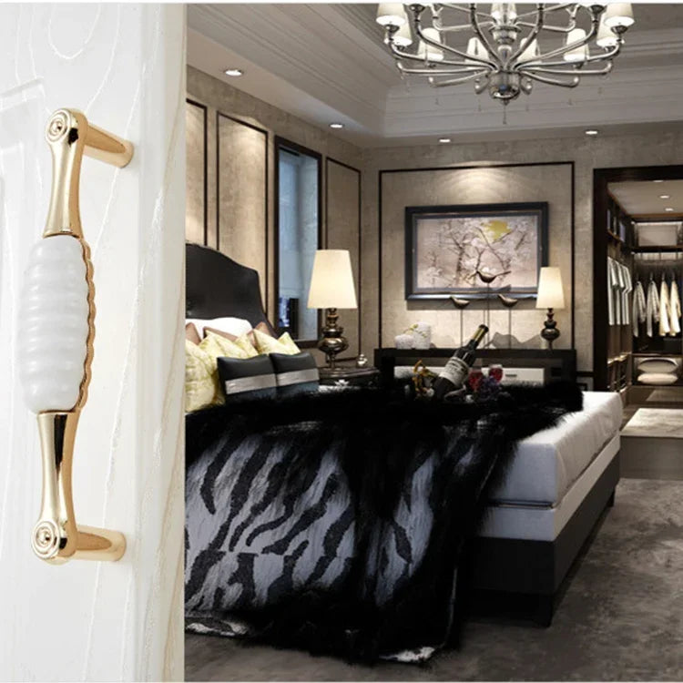 5027-128 Gold Imitated Zinc Alloy Ceramic Handle for Cabinet Wardrobe Drawer Door, Hole Spacing: 128mm, 5027-128(1)