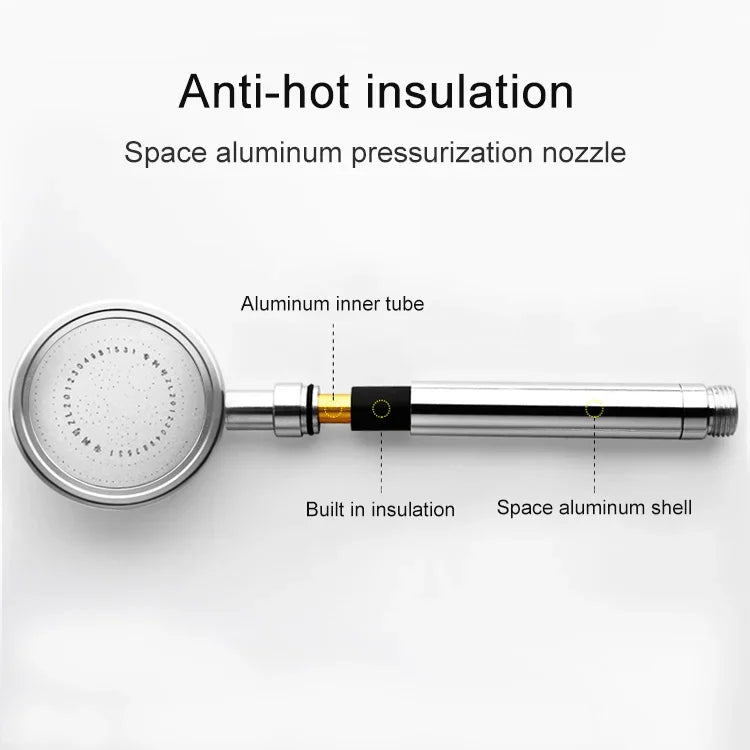 Space Aluminum Round Shape High Pressure Handheld Shower Head Water Saving Bathroom Accessories, Size: 23 x 8.2 x 2cm, BT-209 (Silver)