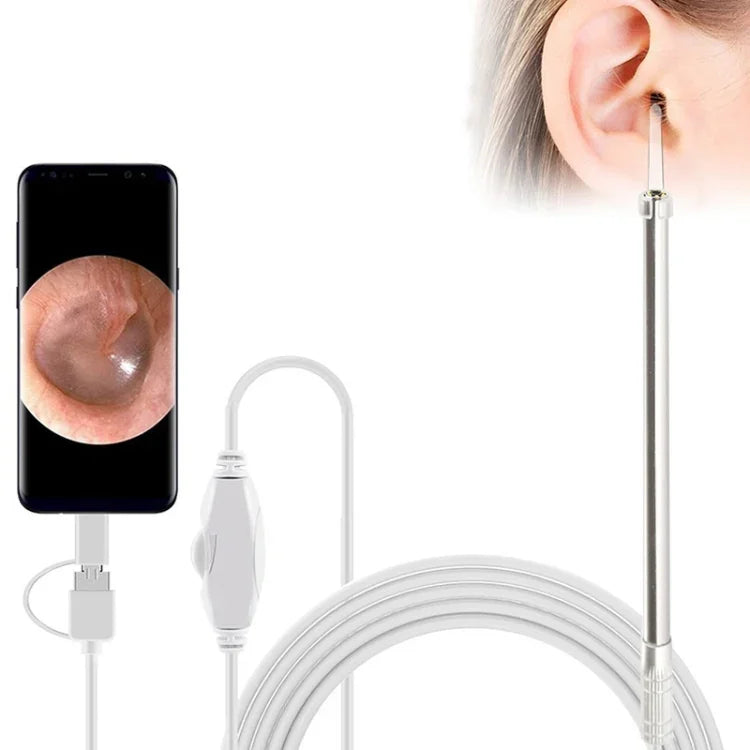 i95 3 in 1 USB Ear Scope Inspection HD 0.3MP Camera Visual Ear Spoon for OTG Android Phones & PC & MacBook, 1.75m Length Cable, 3 in 1 White  0.3MP