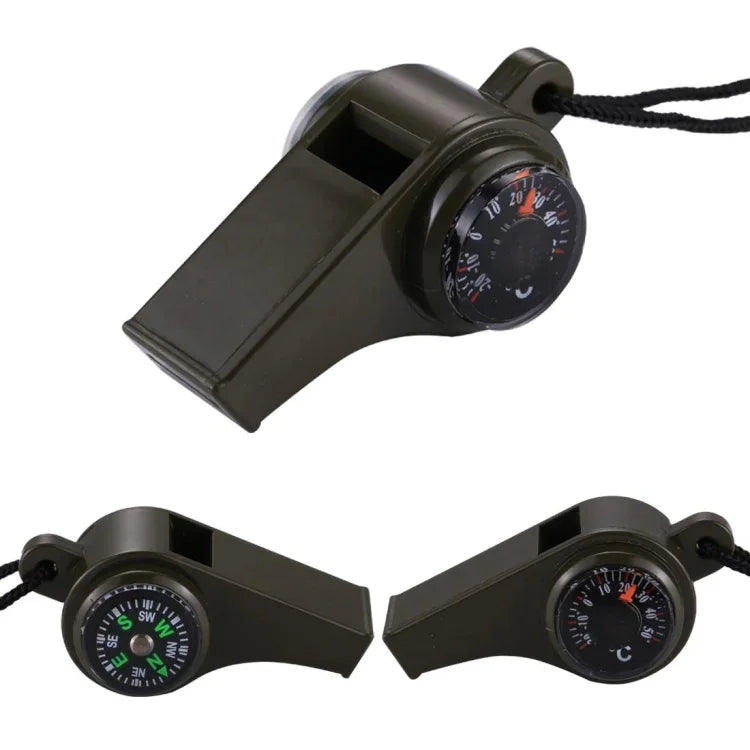 3 in 1 Outdoor Mini Multi-function Portable Handheld Lifesaving Whistle Compass Thermometer, H3-1