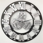 Retro Wooden Round Single-sided Gear Clock Rome Number Wall Clock, Diameter: 40cm, Rome Number  40cm
