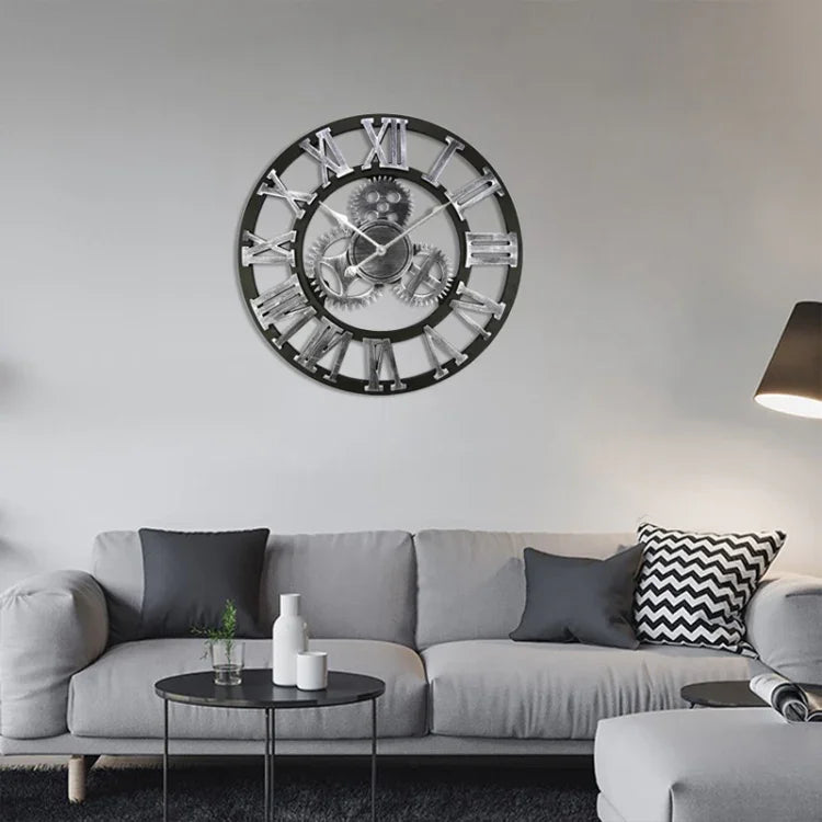 Retro Wooden Round Single-sided Gear Clock Rome Number Wall Clock, Diameter: 70cm, Rome Number 70cm, Rome Number  70cm