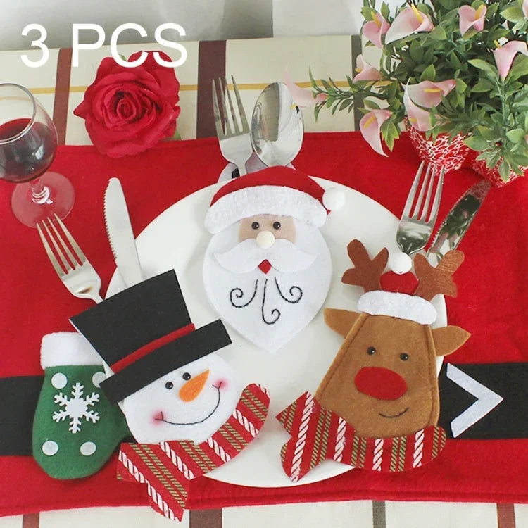 3 in 1 Christmas Decoration Cartoon Style Cutlery Holders, Cartoon Style