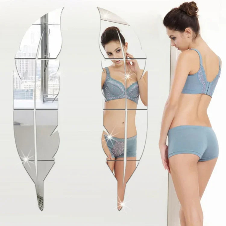 DIY Feather Style Acrylic Mirror Wall Stickers Home Room Mural Decoration Art Wall Sticker, Size: 30*120cm, 30*120cm (Silver), 30*120cm (Gold)