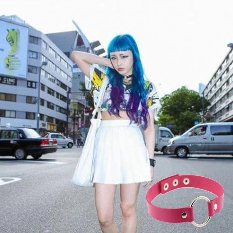 3 PCS Japanese Harajuku Fashion Street-snap Punk Round Nightclub Leather Collar Bracelet, Random Color Delivery, YXQ