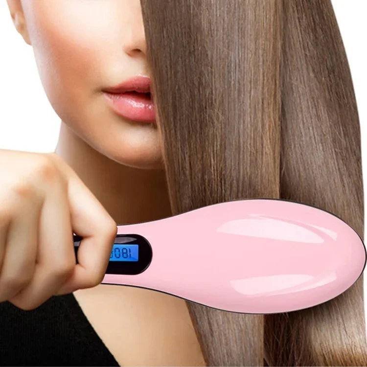 Handheld Innovative Hair Straightener Comb with LCD Temperature Display, EU Plug