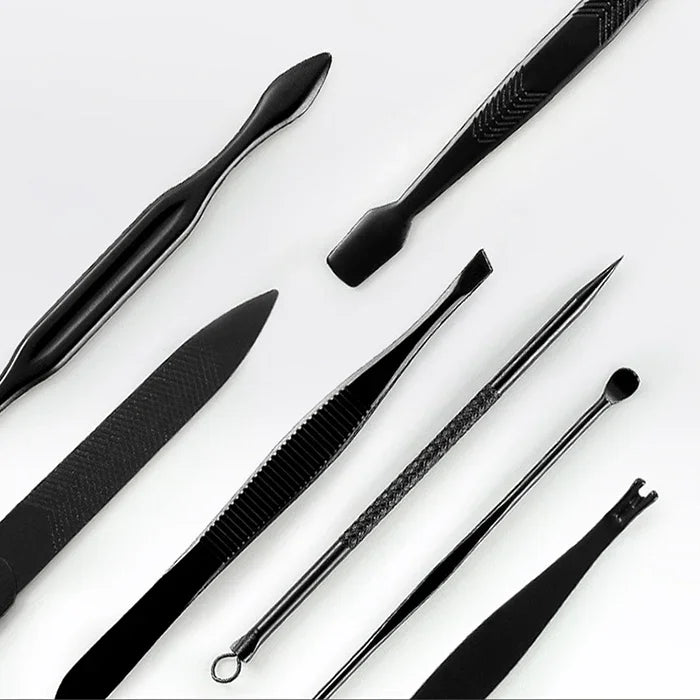 12 in 1 Advanced Stainless Nail Care Clipper Pedicure Manicure Kits with Leather Case, Red+Black