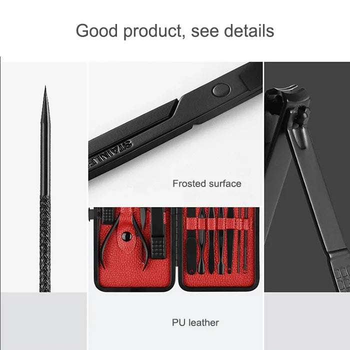 12 in 1 Advanced Stainless Nail Care Clipper Pedicure Manicure Kits with Leather Case, Red+Black