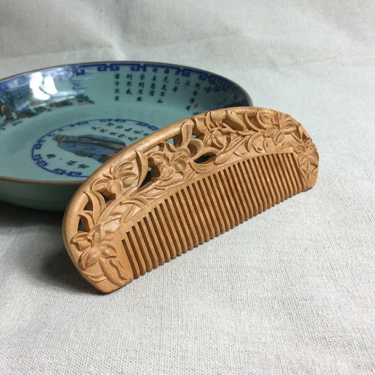 Fragrant Sultry Orchid Mahogany Comb Double-sided Carved Wooden Comb + Gift Box, Gift Box Colors Are Random, 2