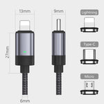 3 in 1 Fast Charging Magnetic Data Cable, Style: 1m Cable + 3 Magnetic Head, 3 in 1