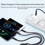 100W 6A Type-C to 8 Pin+Type-C+Micro USB Charging Data Cable, 1.3m