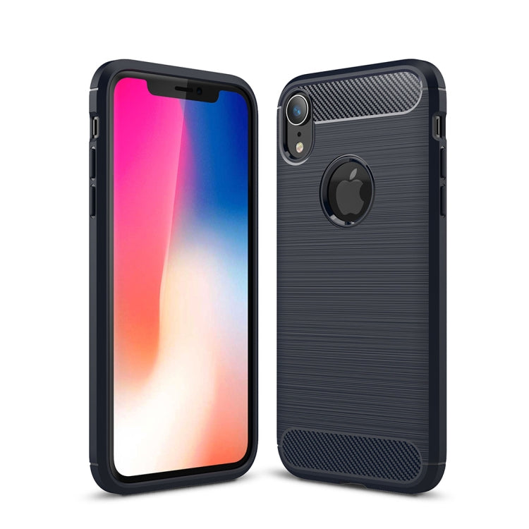 For iPhone XR Brushed Texture Carbon Fiber Shockproof TPU Protective Back Case, For iPhone XR