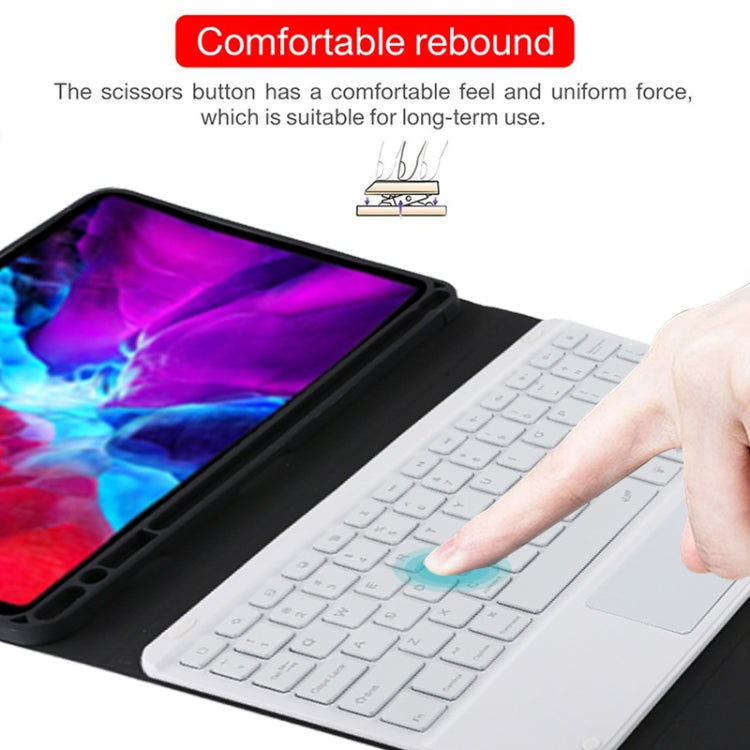 TG11BCS Detachable Bluetooth White Keyboard Microfiber Leather Tablet Case for iPad Pro 11 inch (2020), with Backlight & Touchpad & Pen Slot & Holder, White Keyboard