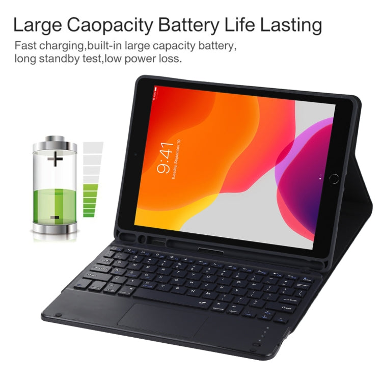 TG-102BC Detachable Bluetooth Black Keyboard + Microfiber Leather Tablet Case for iPad 10.2 inch / iPad Air (2019), with Touch Pad & Pen Slot & Holder, TG-102BC