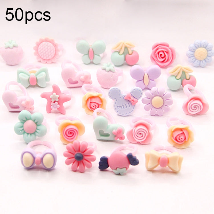 50 PCS Children Cute Cartoon Resin Flower Animal Heart Bow-knot Ring, Frosted Surface, Frosted Surface, 50 PCS