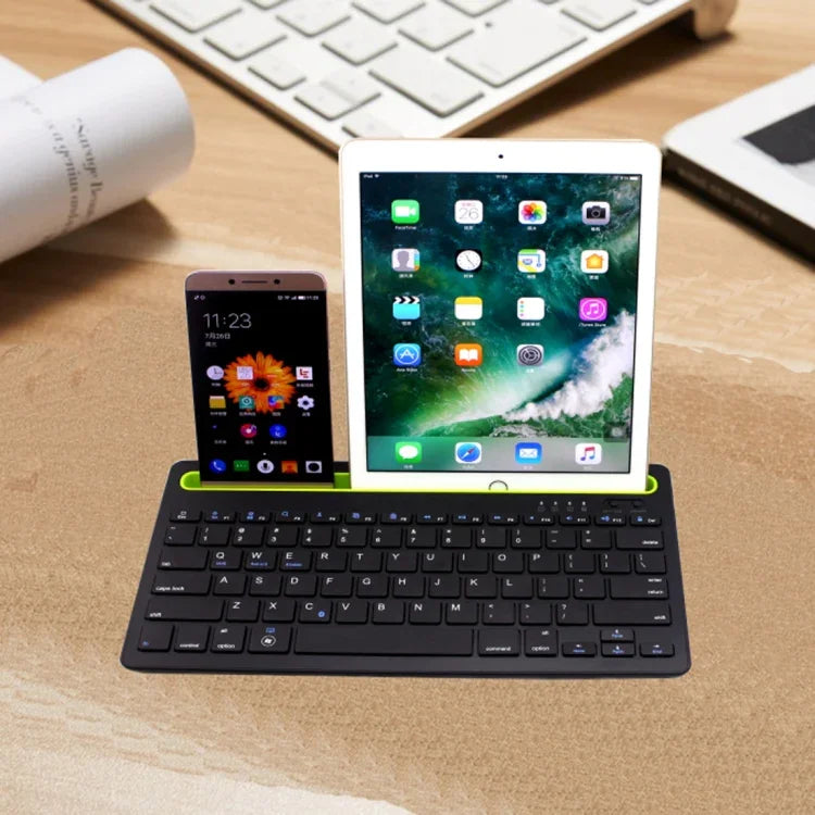 B908 Ultra-slim 78 Keys Bluetooth Wireless Keyboard with Concave Mobile Phone Holder