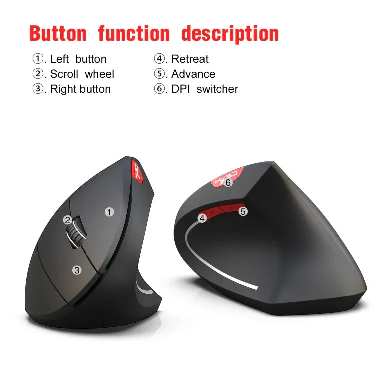 HXSJ T29 Bluetooth 3.0 Wireless Bluetooth 6-Keys 2400 DPI Adjustable Ergonomics Optical Vertical Mouse, 6 Buttons T29 Grey