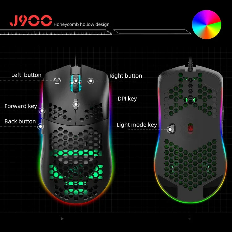 HXSJ J900 6 Keys RGB Lighting Programmable Gaming Wired Mouse (White), J900(Black), J900(White)