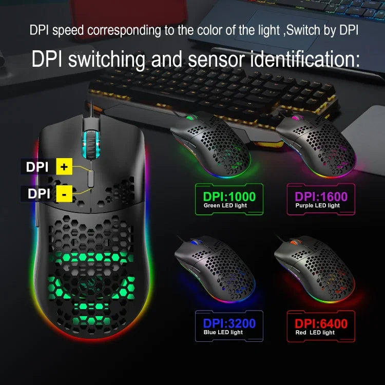 HXSJ J900 6 Keys RGB Lighting Programmable Gaming Wired Mouse (White), J900(Black), J900(White)