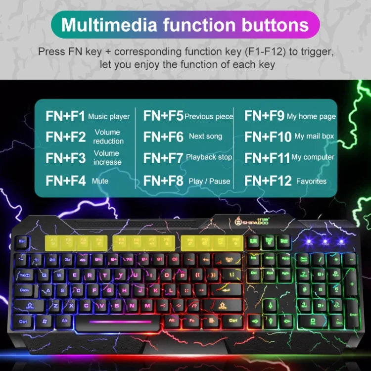 SHIPADOO D620 104-key Wired RGB Color Cracked Backlight Gaming Keyboard Mouse Kit for Laptop, PC