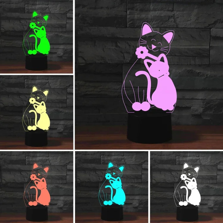 Cat Shape 3D Colorful LED Vision Light Table Lamp, Crack Touch Version, Crack Touch Version