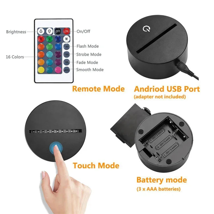 Three Dolphins Shape 3D Colorful LED Vision Light Table Lamp, USB Touch Version, USB Touch Version