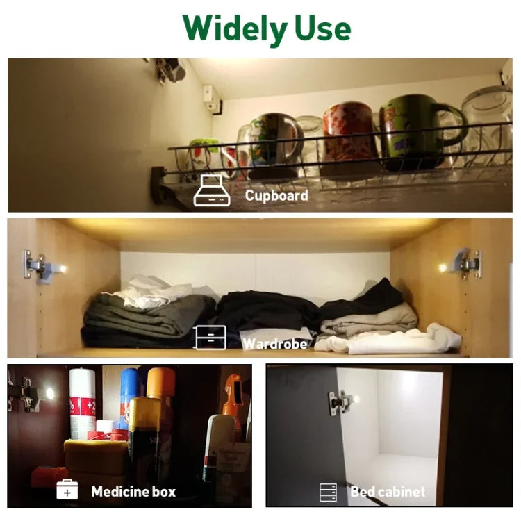 10 PCS 0.3W Universal Inner Hinge LED Sensor lamp Cupboard 3 LEDs Night light Auto ON/OFF Bulb, 10 PCS White Light, 10 PCS Warm White