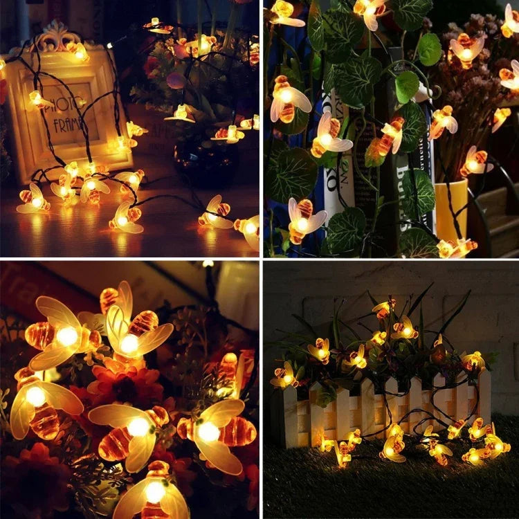 6.5m 30 LEDs Bee Solar Powered Warm White Outdoor Garden Decorative String Light Fairy Lamp with 100mA / 1.2V Solar Panel, 30 LEDs