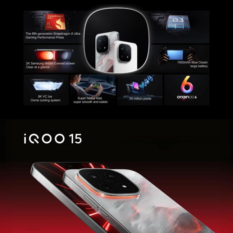 vivo iQOO 15, 16GB+512GB, 6.85 inch Android 16 OriginOS 6 Snapdragon 8 Elite Gen 5 Octa Core, OTG, NFC, Network: 5G, Support Google Play, 16GB+512GB
