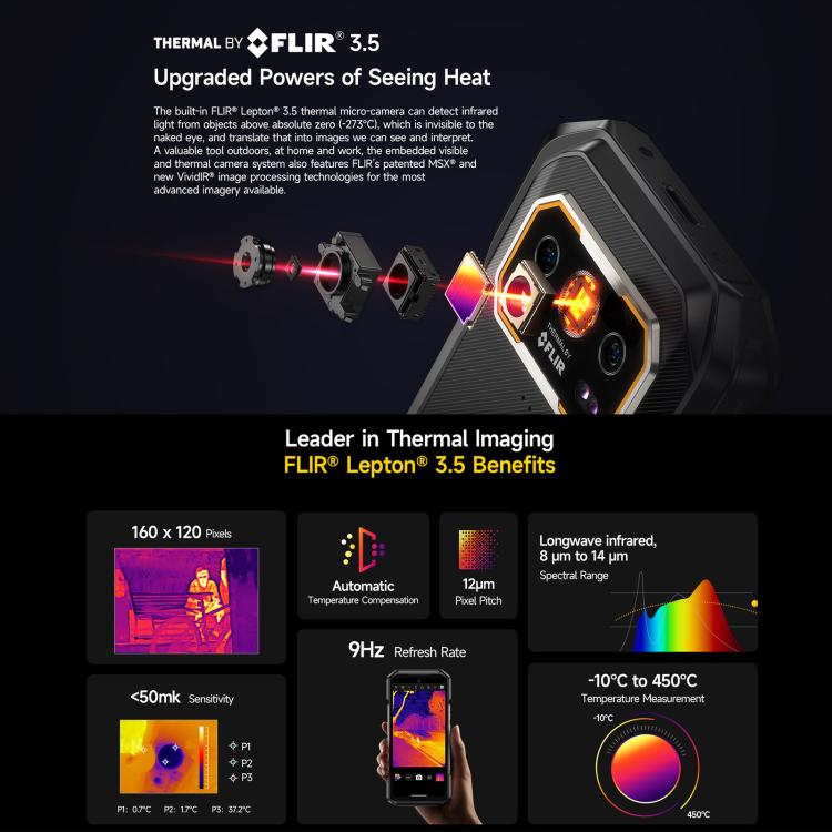 Ulefone Armor 27T Pro+ Rugged Phone, FLIR 3.5 Thermal Imaging, 12GB+256GB, Night Vision, 10600mAh, 6.78 inch Android 15 MediaTek Dimensity 6300 Octa Core, Network: 5G, NFC, Armor 27T Pro+