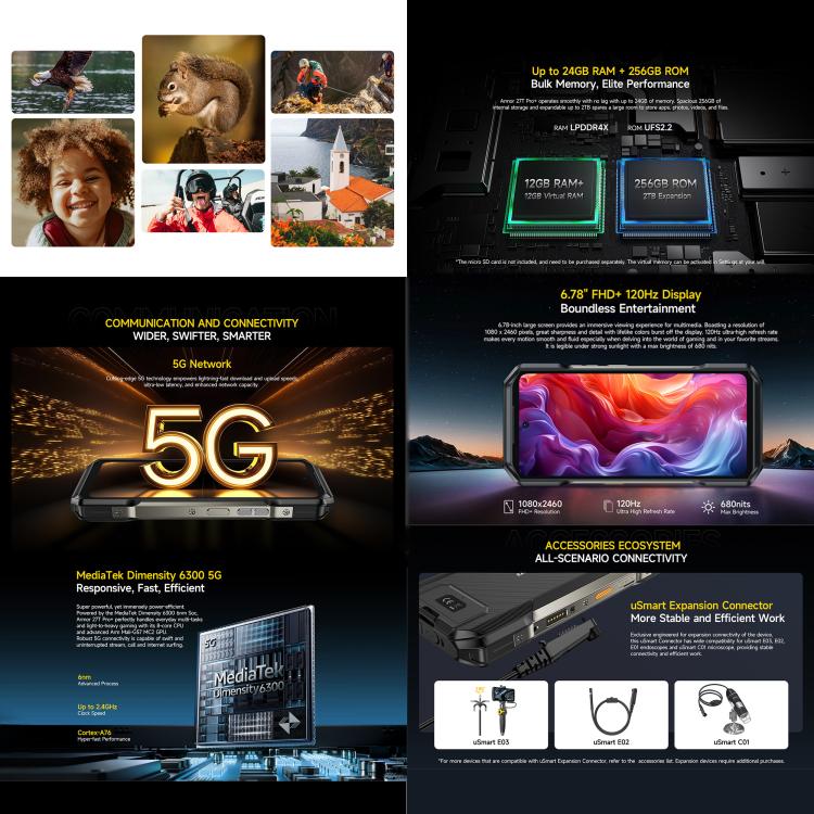 Ulefone Armor 27T Pro+ Rugged Phone, FLIR 3.5 Thermal Imaging, 12GB+256GB, Night Vision, 10600mAh, 6.78 inch Android 15 MediaTek Dimensity 6300 Octa Core, Network: 5G, NFC, Armor 27T Pro+