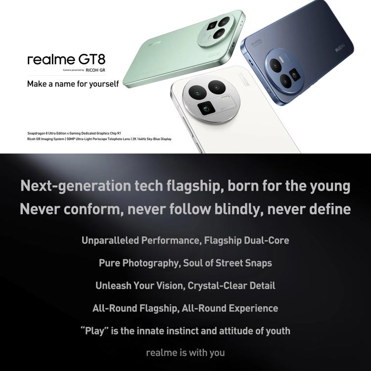 Realme GT8, 12GB+256GB, 6.79 inch Realme UI 7.0 Android 16 Snapdragon 8 Elite Octa Core, NFC, OTG, Network: 5G, 12GB+512GB, Realme GT8, 12GB+512GB