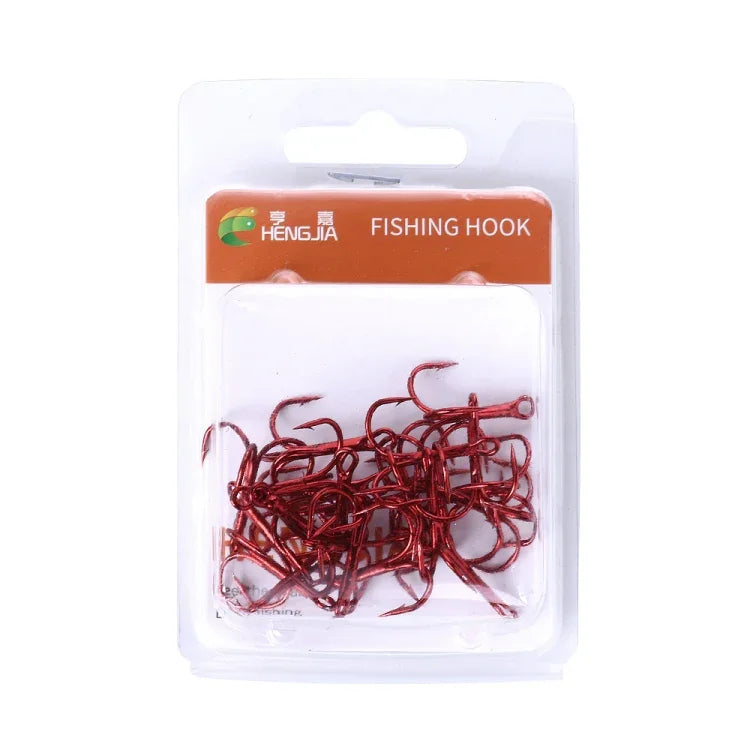 HENGJIA 20 PCS Classic Red High Carbon Steel Fishing Three-jaw Treble Hooks, 6# FH023
